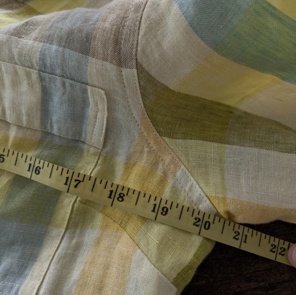 Soft‎ Surroundings Avalon Plaid 100% Linen Button Up Shirt Small Yellow Green - Picture 5 of 8
